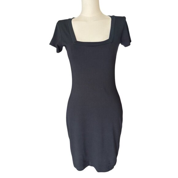 Vintage Moda Int'l Black Square Neck Short Sleeve Pullover Dress Women's Sz S - Picture 1 of 9
